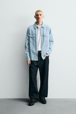 ZARA ДЖИНСОВАЯ РУБАШКА В КОВБОЙСКОМ СТИЛЕ, ГОЛУБОЙ