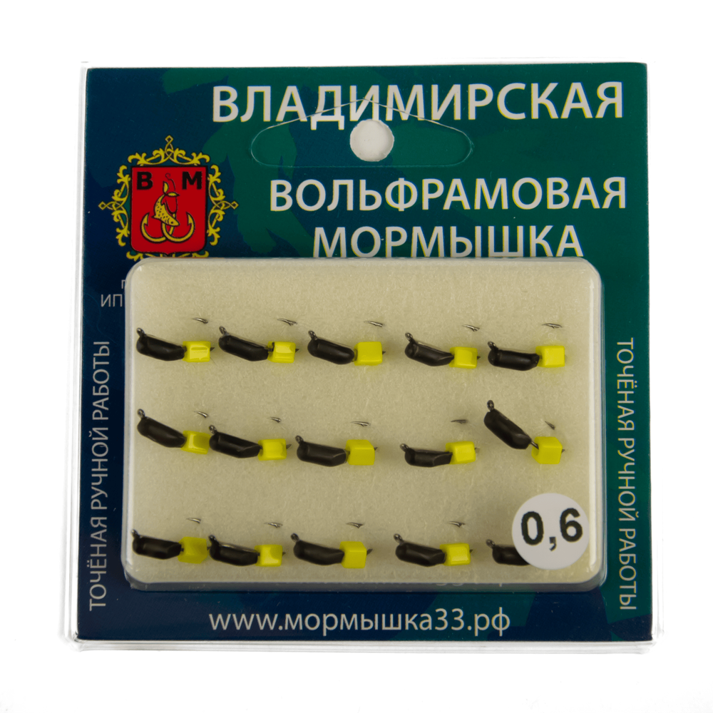 Мормышка Владимирская 343 "Гвоздик с желтым кубиком", с коронкой, 4мм, 1.6гр (15шт/уп)