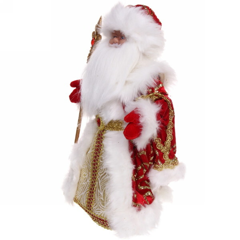 Дед Мороз музыкальный 40 см в красно-золотой шубе с посохом