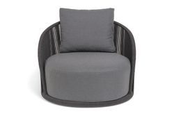 "Монтелла" кресло плетеное из роупа, каркас алюминий темно-серый (RAL7024) муар, роуп темно-серый круглый, ткань темно-серая 027