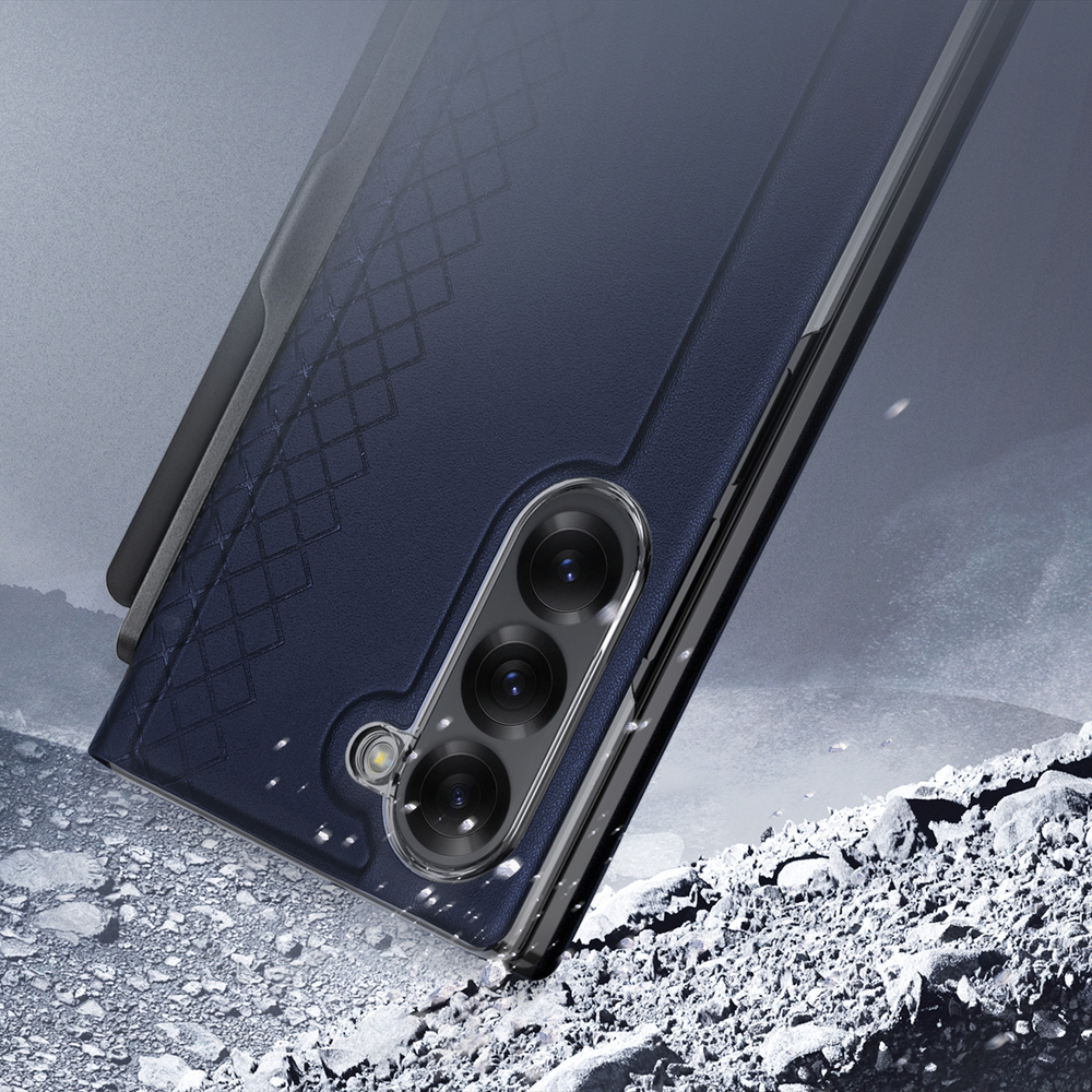 Чехол синего цвета с премиальной искусственной кожи от Dux Ducis для Samsung Galaxy Z Fold 6, серия Bril Series Case (версия с S Pen)