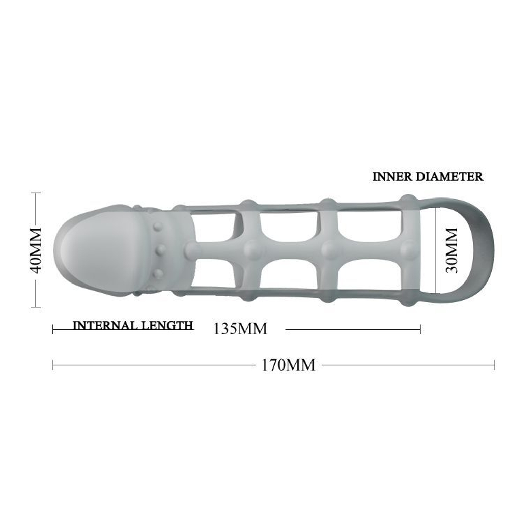 Серая силиконовая насадка на пенис с рельефом и подхватом - 17 см. (Цвет: серый)