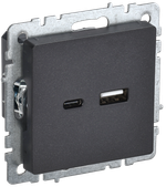 BRITE Розетка USB A+C 18Вт РЮ11-1-БрЧ черный IEK