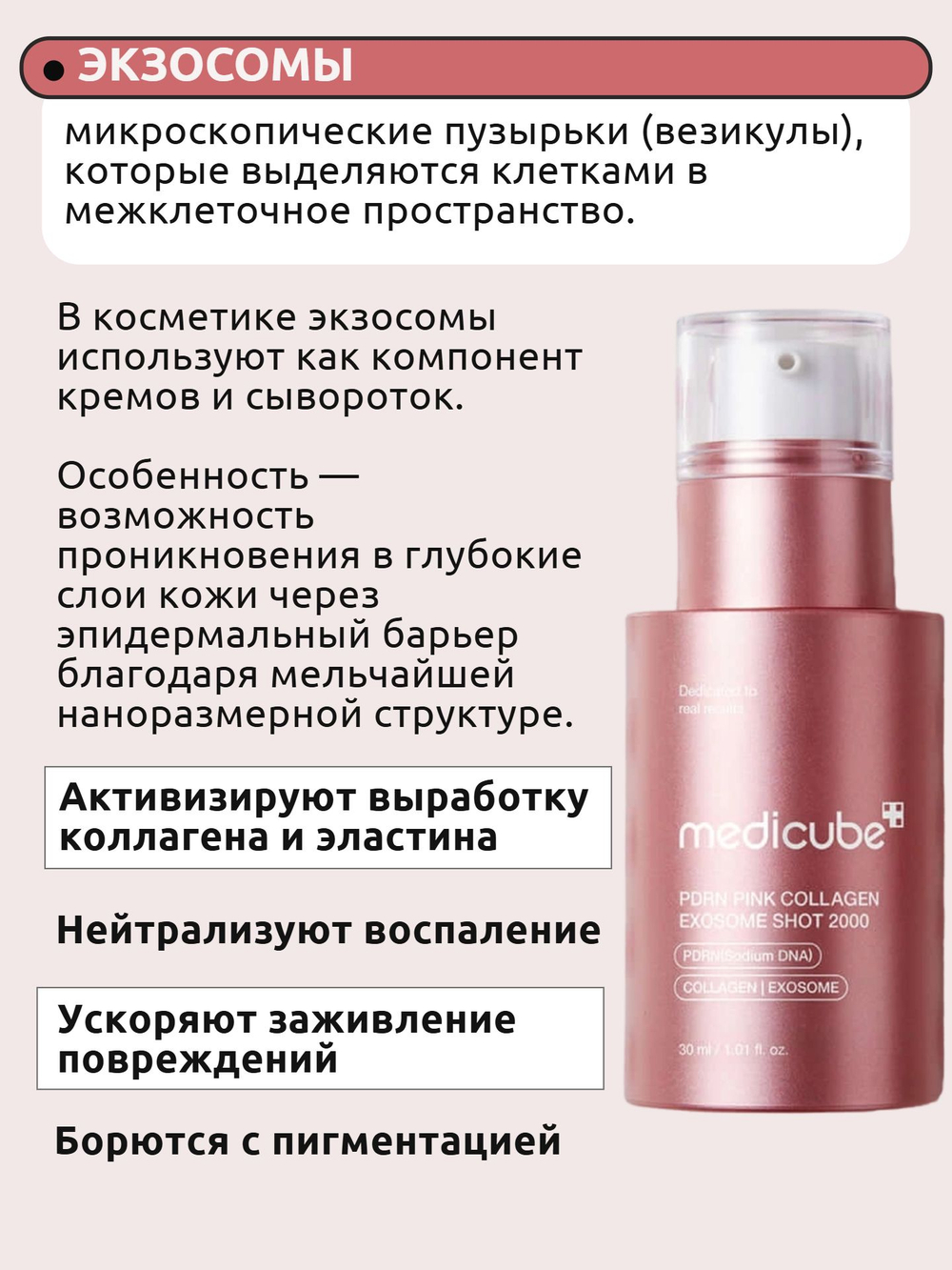 MEDICUBE Сыворотка с микроиглами для лица PDRN Pink Exosome Shot Serum 2000, 30 мл