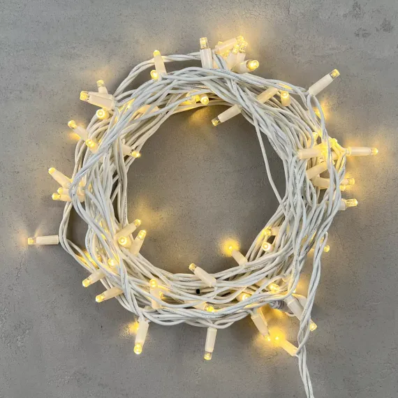 Гирлянда Нить 10 м., теплый белый, 220В, 75 LED, Провод Белый Каучук, IP65, LTC (LL75-8-2WW)