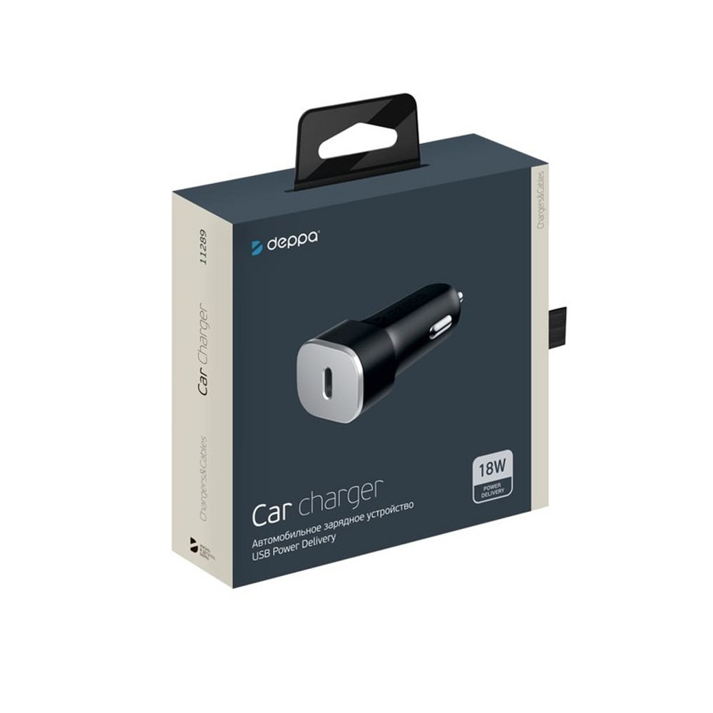 Разделитель автомобильный Deppa Car charger USB Type-C Power Delivery, 18 Вт D-11289 12/24V ( 5V/3A, 9V/2A, 12V/1.5A) Черный