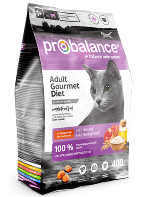 Сухой корм ProBalance Gourmet Diet для взрослых кошек с говядиной и ягненком
