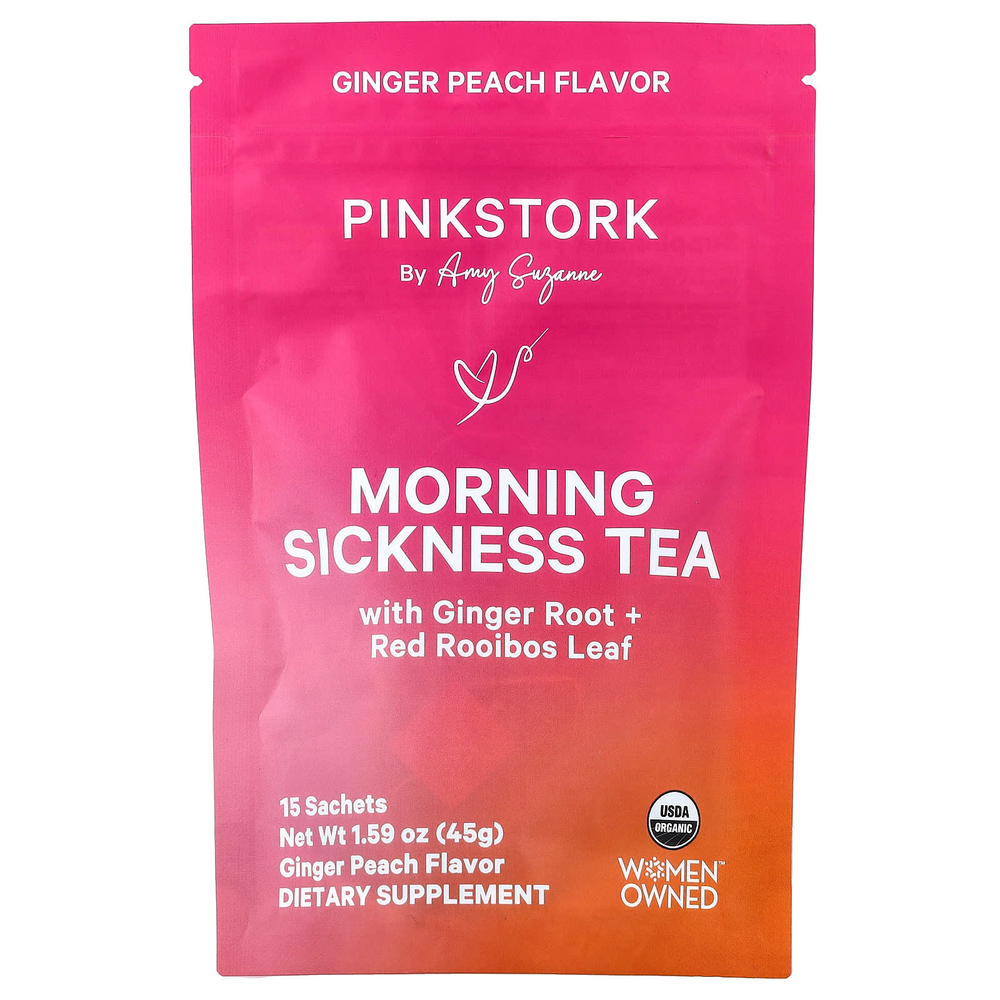 Pink Stork, чай от утренней тошноты, с имбирем и персиком, 15 пакетиков, 45 г (1,59 унции)