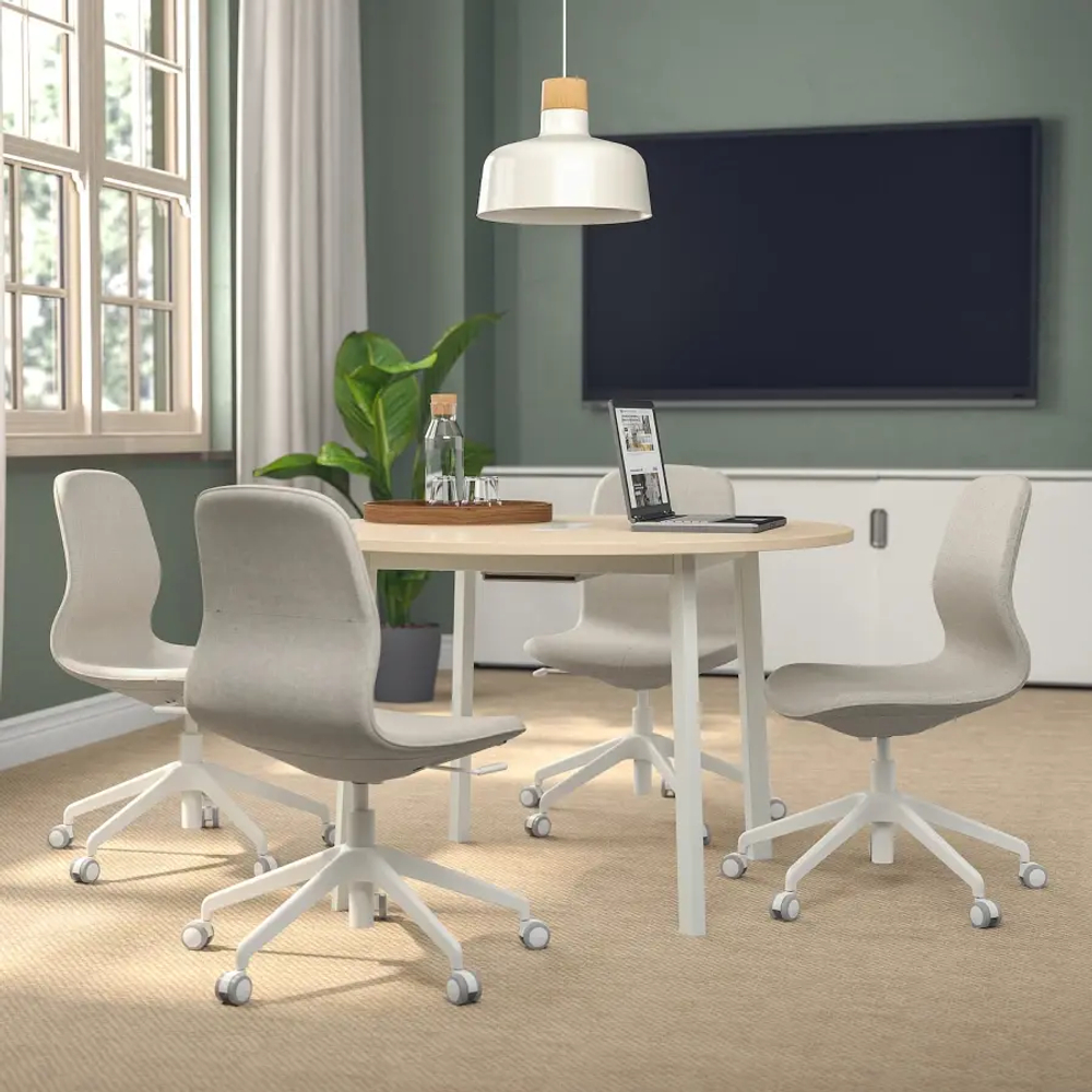 Стол для переговоров круглый - MITTZON IKEA /ИКЕА МИТТЗОН , 120х75 см, светло-коричневый/белый