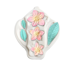 Молд силиконовый для флористики "Цветы вишни и листья" / Форма для лепки мелких цветочков и листьев яблони и вишни / молд для глины, мыла и воска