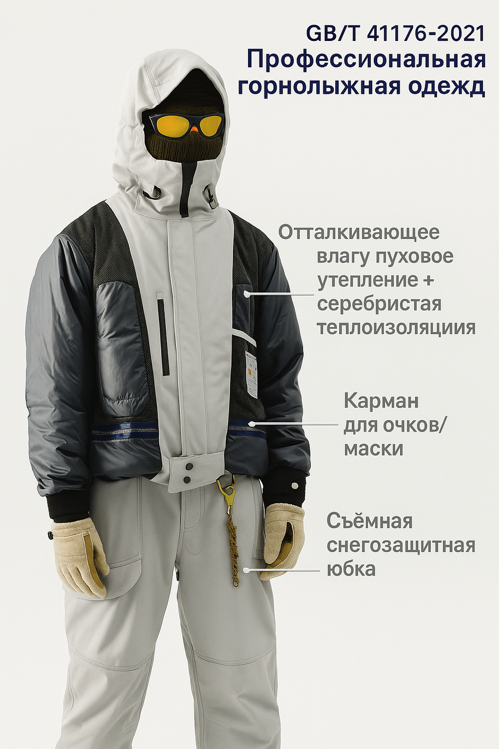Куртка NOTHOMME BLUE “Snow Rider” Outdoor Triple-Protection Warm, Cold-Resistant, Wear-Resistant White Goose Down Taped Ski Jacket