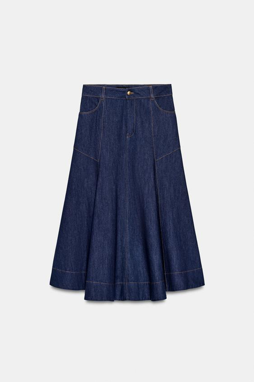 ZARA ЮБКА МИДИ РАСКЛЕШЕННАЯ, СИНИЙ