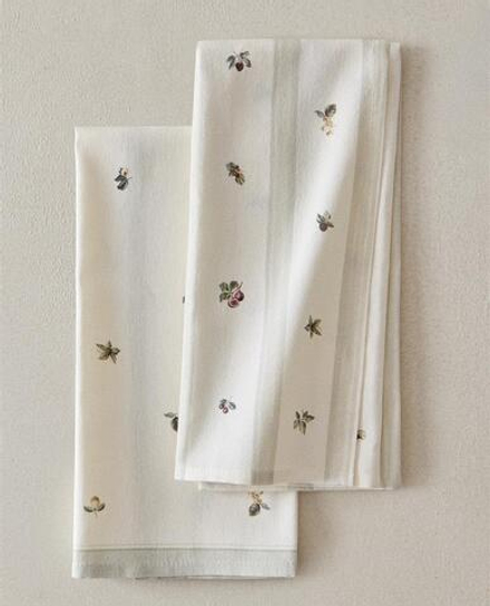 ZARA HOME НАБОР КУХОННЫХ ПОЛОТЕНЕЦ С ПРИНТОМ (НАБОР ИЗ 2 ШТ.), ЗЕЛЕНЫЙ