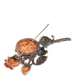 AM-2381 Брошь «Букет роз» (латунь, янтарь)