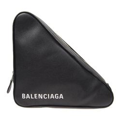 Balenciaga Cow Leather Triangle Bag Clutch Medium Women"s Black