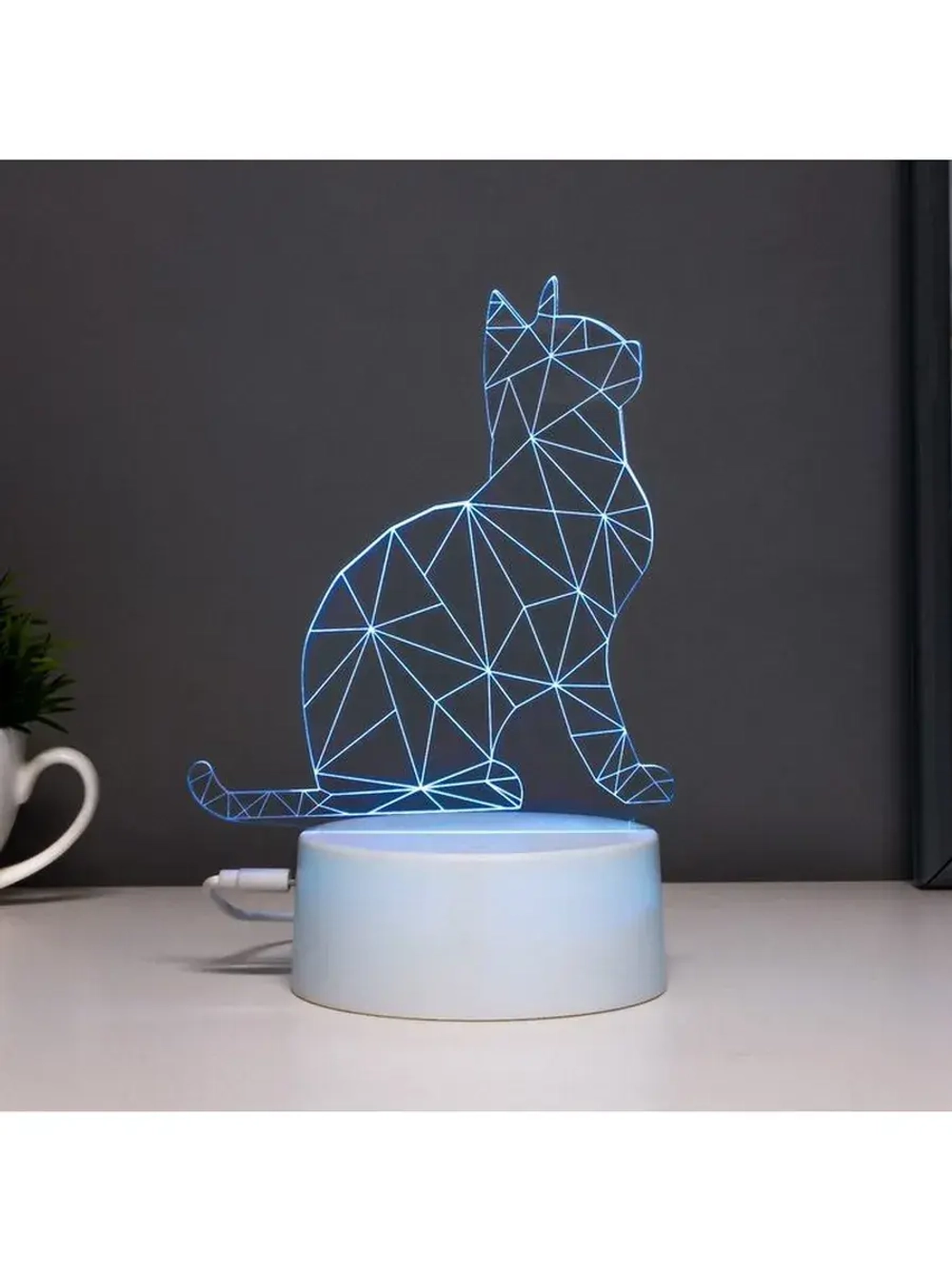 Светильник сенсорный «Кот сидя» LED 7 цветов USB/от батареек