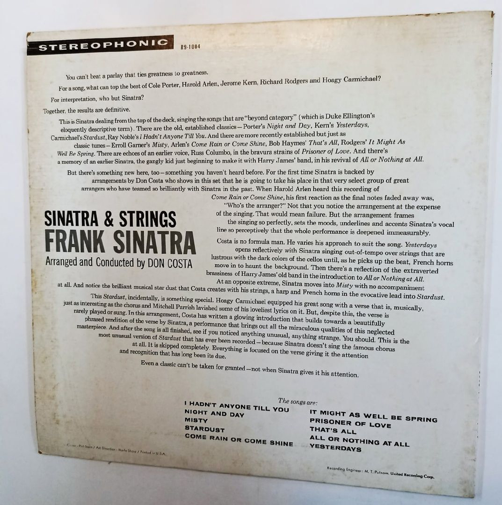 Винтажная виниловая пластинка Frank Sinatra Sinatra and Strings (1974)