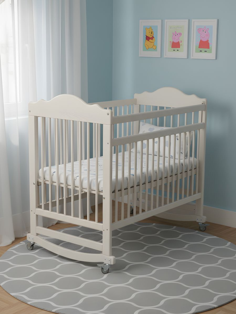 Кровать детская 60х120, Алиса, для новорожденных, белый, два уровня, массив сосны, Dipriz