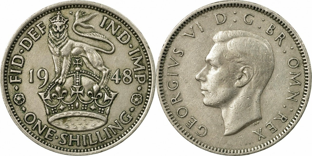 Великобритания 1 шиллинг, 1947-1948 Английский шиллинг XF