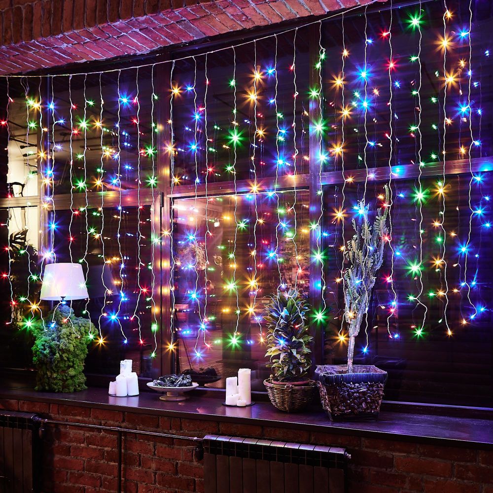 ULD-C3020-240-STK MULTI IP44 Занавес светодиодный со статическим свечением. 3х2м. Соединяемый. 240 светодиодов. Разноцветный свет. Провод прозрачный. TM Uniel