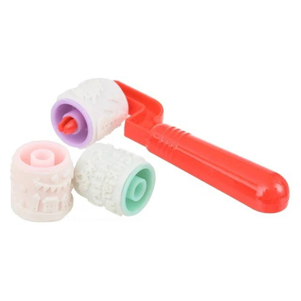 Штамп детский Basir с 3 сменными роликами и штемпельной подушкой, 9 см, серия "Новый год", красный