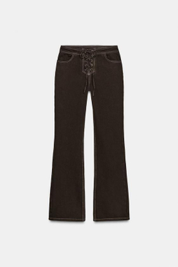 ZARA ДЖИНСЫ Z1975 STRAIGHT С ВЫСОКОЙ ПОСАДКОЙ И ШНУРКАМИ, КОРИЧНЕВЫЙ