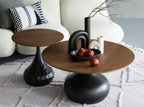 Столик журнальный Lemosab, Ø50х48 см, черный металл, столешница орех