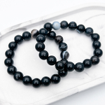 Браслет, агат тонированный черный, диаметр бусин 10 мм, размер 17 см