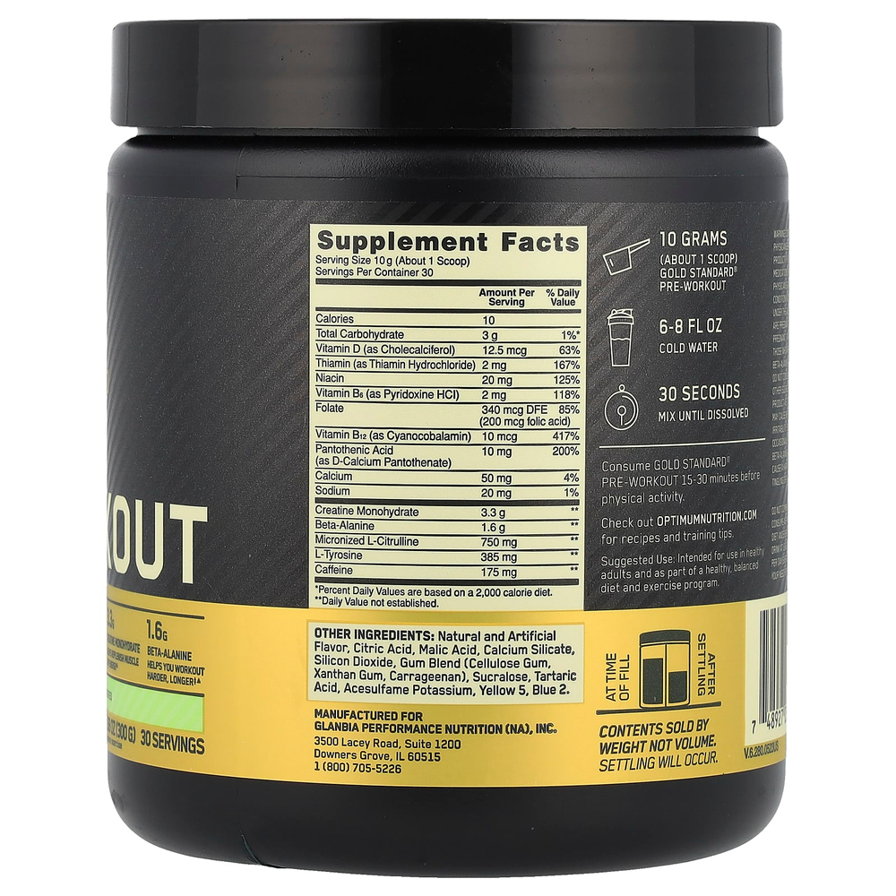Optimum Nutrition, Gold Standard®, перед тренировкой, зеленое яблоко, 300 г (10,58 унции)