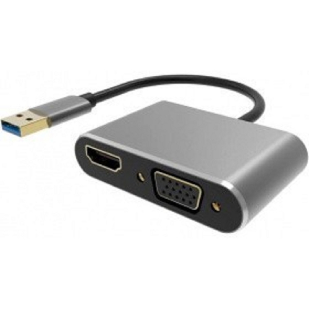 VCOM  CU322M Кабель-переходник USB 3.0 (Am) --&gt; HDMI(f)+VGA(f), Aluminum Shell