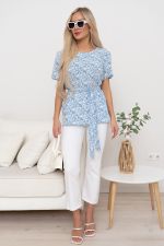 Блузка Элиза (белый/голубой) Б11-253/4 Nikol