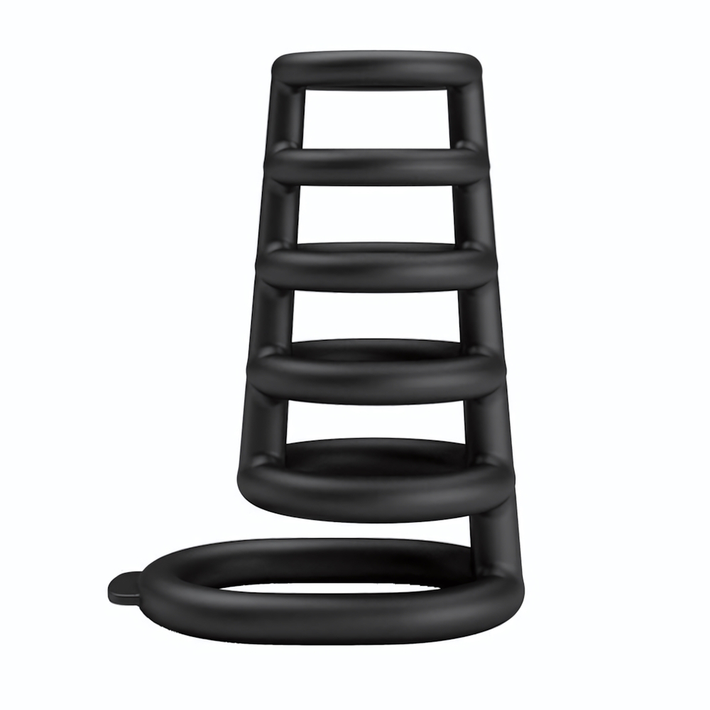 Черная насадка на пенис с подхватом мошонки Rodrigo (Цвет: черный)