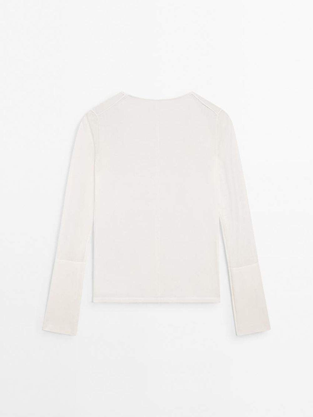 Massimo Dutti Хлопковый свитер с деталями на шве, натуральный