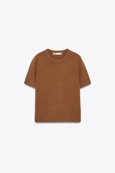 ZARA ТОП ИЗ 100% ШЕРСТИ С КОРОТКИМИ РУКАВАМИ, РЫЖЕВАТО-КОРИЧНЕВЫЙ