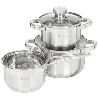 Набор посуды нерж, 5 пр, кастрюли 1.9,3.9 л, ковш 1.9 л, индукц, Daniks, Стандарт PR, SD-5-2