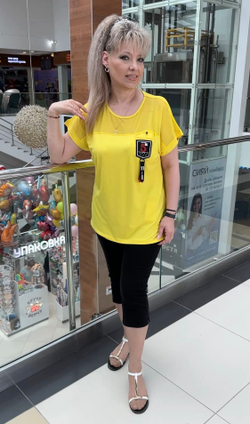 Желтый комбинированный блузон с шифоновым верхом