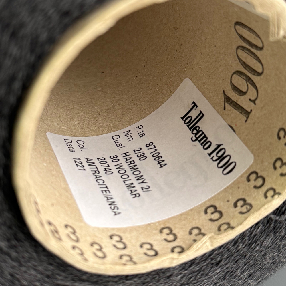 Пряжа Harmony Tollegno 1900, 2/30 (100% мериносовая шерсть гребенная),1500м/100гр, антрацит