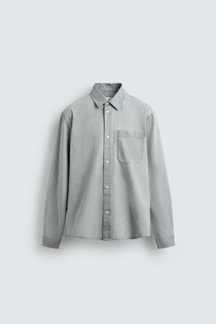 ZARA РУБАШКА ИЗ ТВИЛА, СЕРОВАТЫЙ