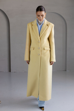 Пальто из смесовой шерсти приталенное макси лимонное