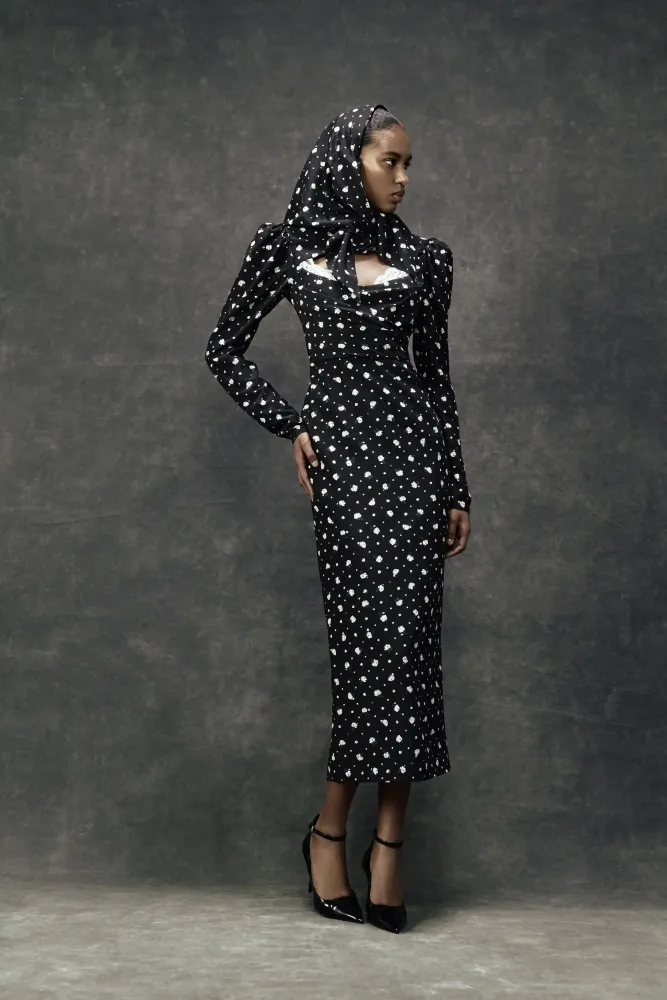 Мейсел миди (Macel midi), платье миди из бордового крепдешина с цветочным принтом