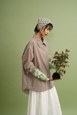 Рубашка оверсайз с карманами, коричневая клетка