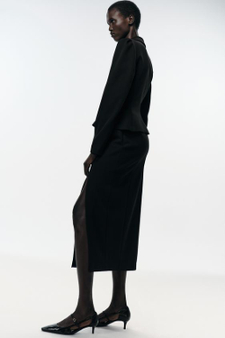 ZARA ЮБКА-КАРАНДАШ МИДИ С РАЗРЕЗОМ, ЧЕРНЫЙ