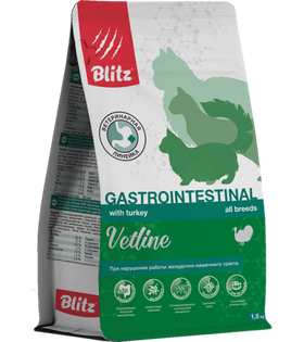Blitz Vetline Gastrointestinal для кошек, при нарушении работы ЖКТ, с индейкой, 400гр.