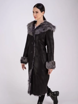 Дубленка натуральная с капюшоном длинная Турция