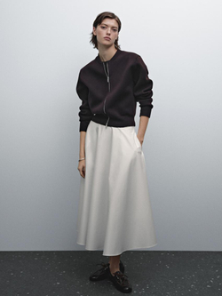 Massimo Dutti Кардиган из смесового хлопка с застежкой-молнией, коричневый