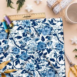 Ткань премиум шифон голубой цветник