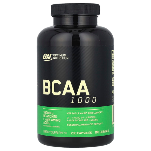 Optimum Nutrition, BCAA 1000, аминокислоты с разветвлённой цепью, 200 капсул (500 мг в 1 капсуле)