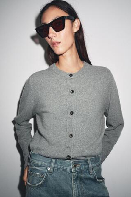 ZARA БАЗОВЫЙ КАРДИГАН ИЗ КАШЕМИРА И ШЕРСТИ, СЕРЫЙ