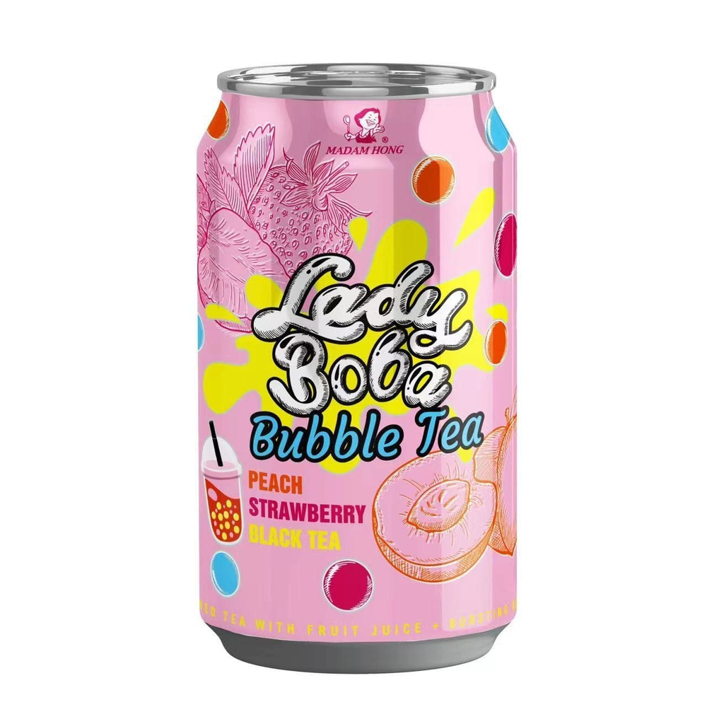 Напиток Lady Boba Bubble Tea со вкусом персика и клубники 320 мл