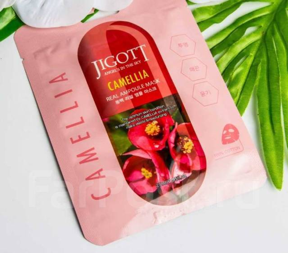 Jigott Маска ампульная с экстрактом камелии - Cfmellia real ampoule mask, 27мл, шт